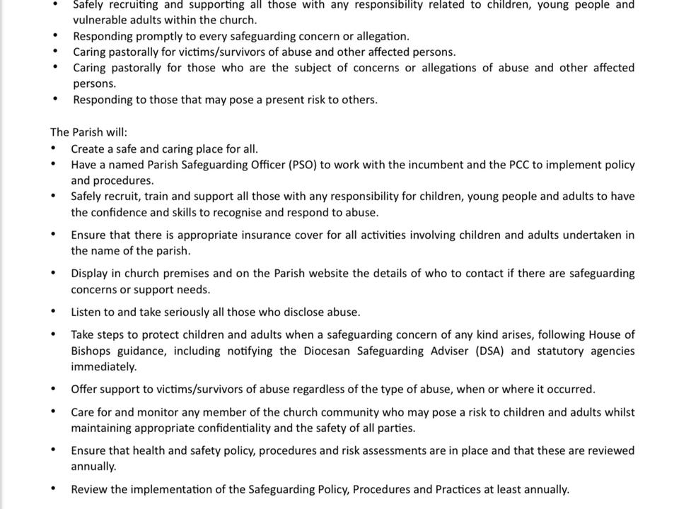 A printed parish safeguarding policy statement.