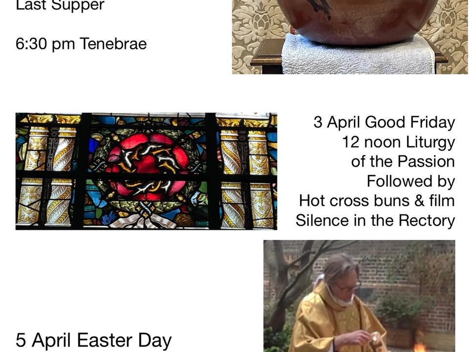 An Easter at St Vedast poster listing Holy Week and Easter services.