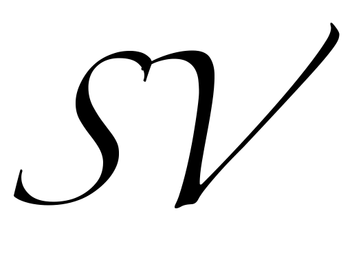 The letters SV in black calligraphic lettering on a white background.