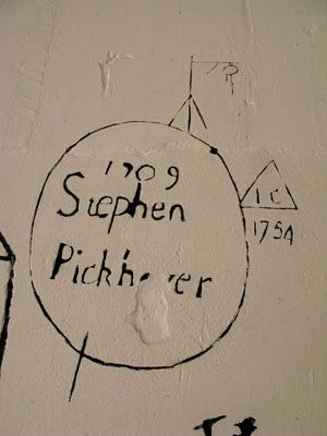 St Vedast alias Foster Tower bell ringing chamber with graffiti