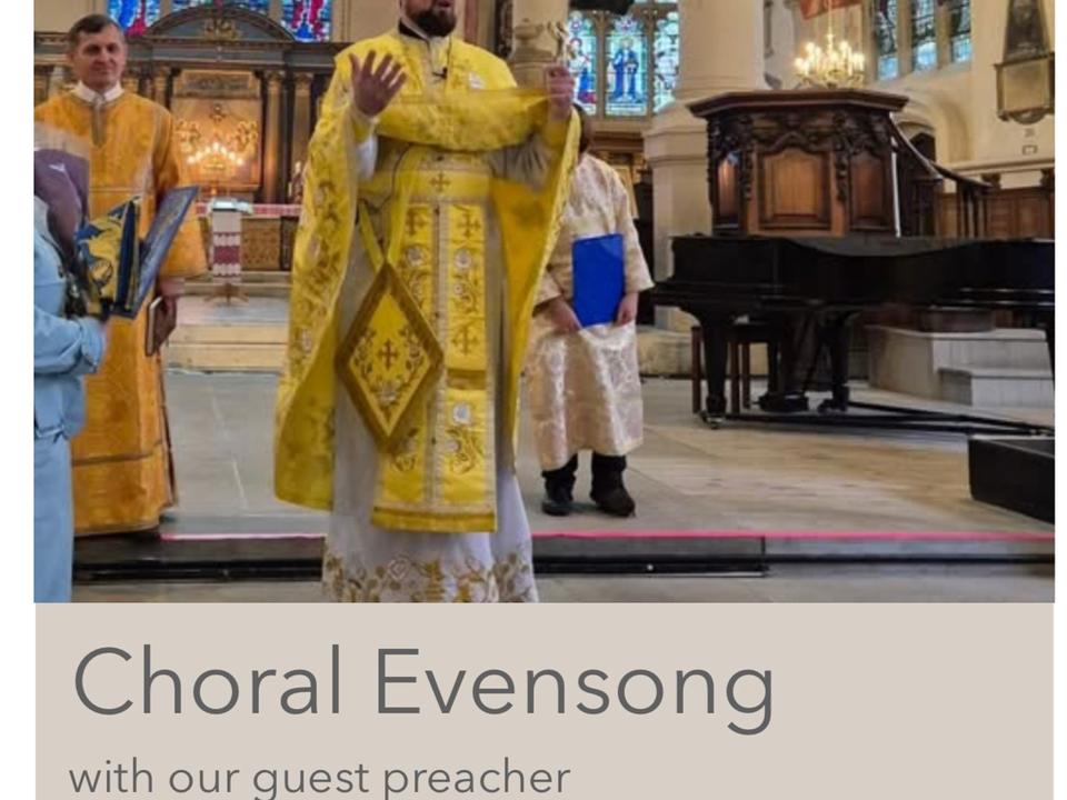 A St Vedast Day Evensong poster showing clergy in gold vestments.