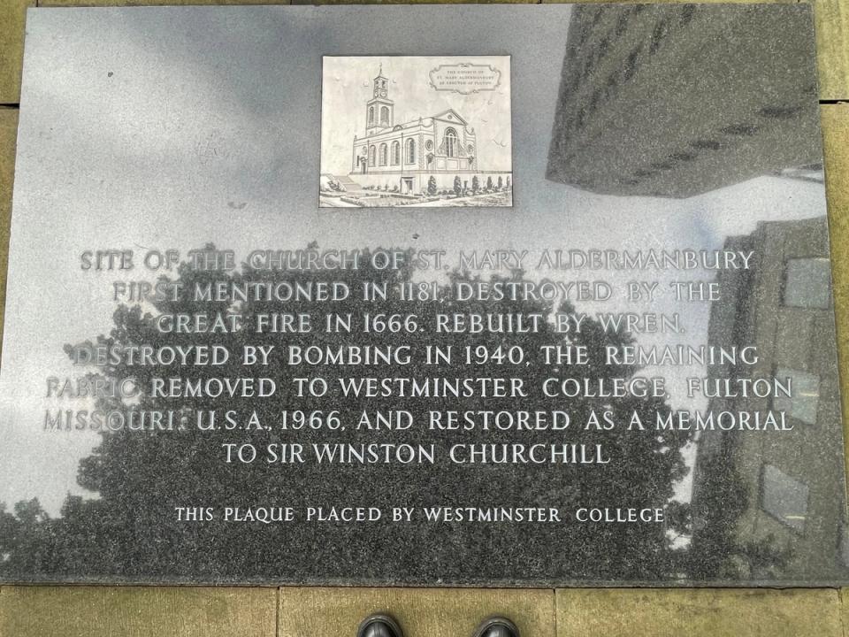 A memorial plaque marking the former site of St Mary Aldermanbury.